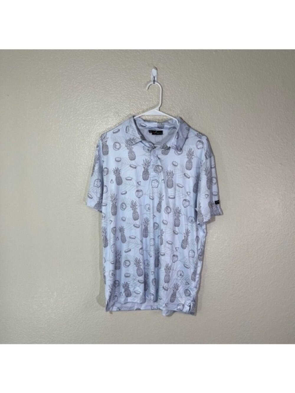 Yatta Golf Polo Mens Medium Shirt Stretch Gray Pineapple Coconut Athletic